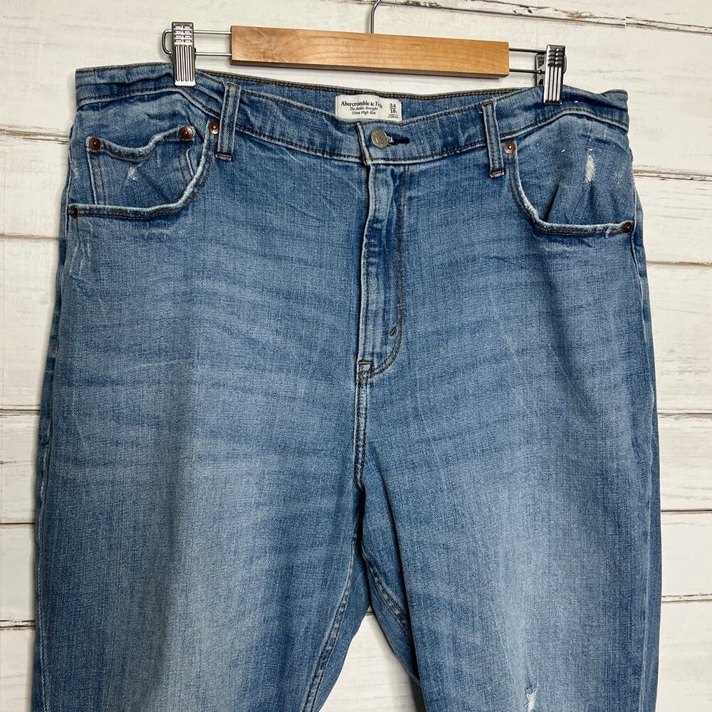 Abercrombie & Fitch Ankle Straight Jeans Plus Size 18 Short Light Wash Denim - Picture 6 of 9